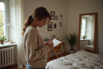 Femme dans une chambre chaleureuse et confortable