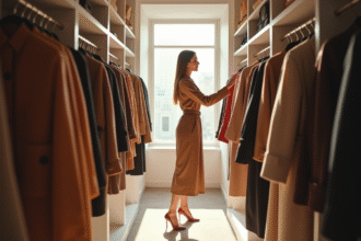 Femme élégante dans un dressing moderne et lumineux