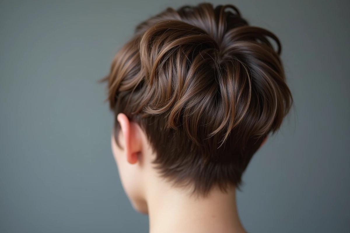 Gros plan sur une mini vague sur cheveux fins courts montrant la texture et la tenue de la coiffure