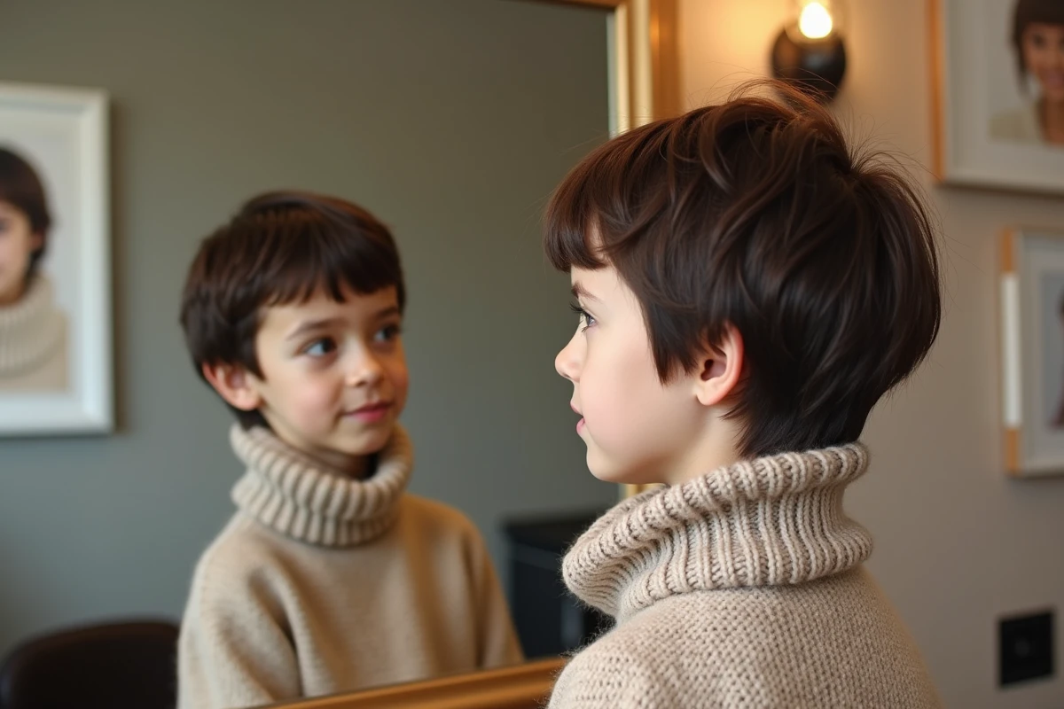 Jeune fille regardant son reflet avec coupe shaggy