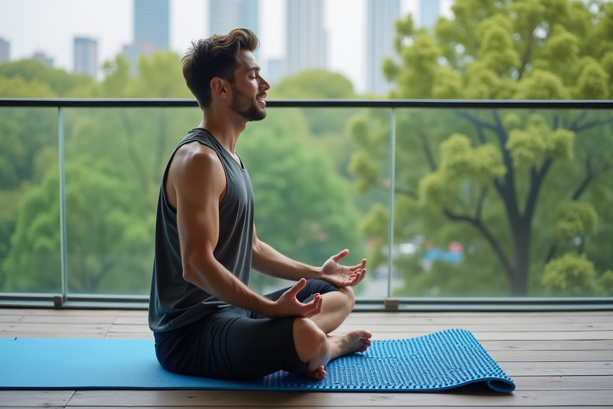 Jeune homme assis sur un tapis d