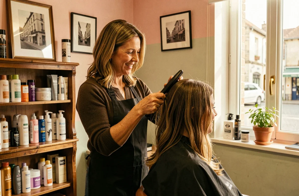 Salon de quartier Le Bel Air à Rouen avec ambiance chaleureuse et coiffeuse attentionnée