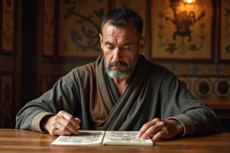 Homme maori méditant sur des tatouages traditionnels