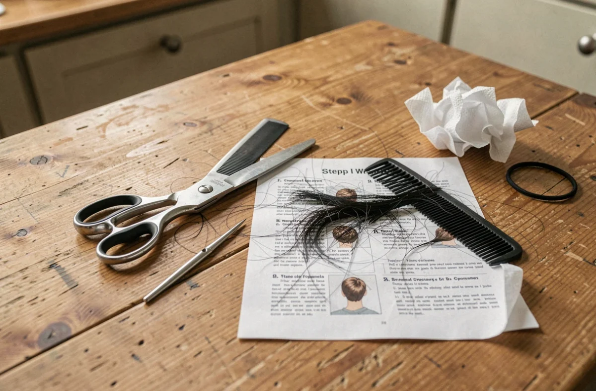 Matériel de coupe Cuenta posé sur une table avec des erreurs visibles d'une tentative de coupe maison