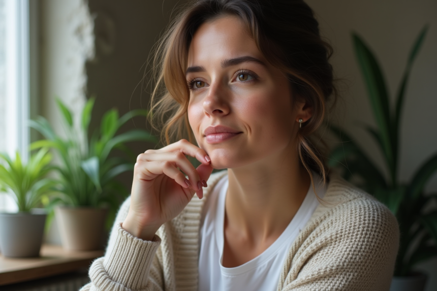 Femme aux taches de rousseur en intérieur naturel