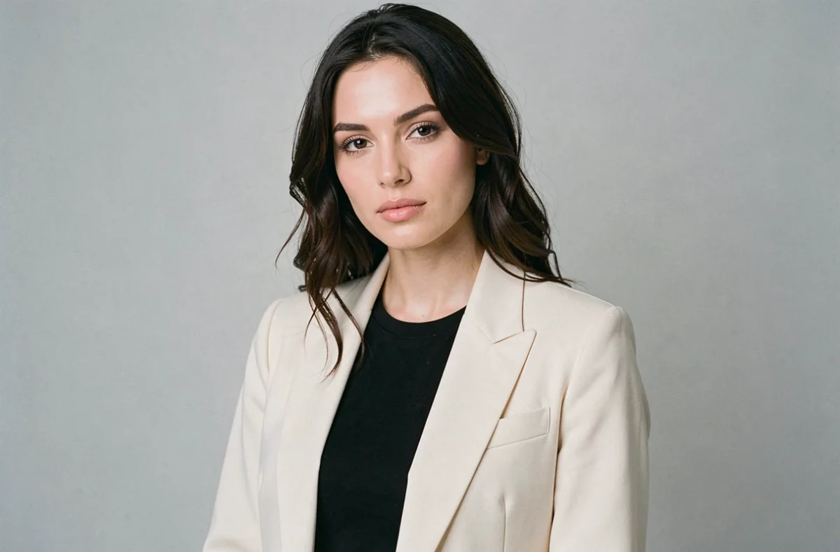 Modèle féminine lors d'un shooting photo en studio minimaliste réalisé par le Studio Thomas Tuccinardi