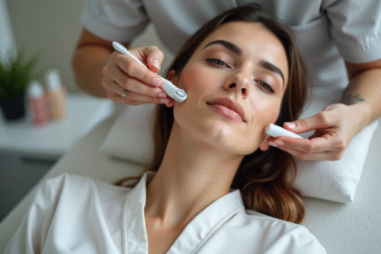 Femme recevant un soin microneedling visage dans un spa